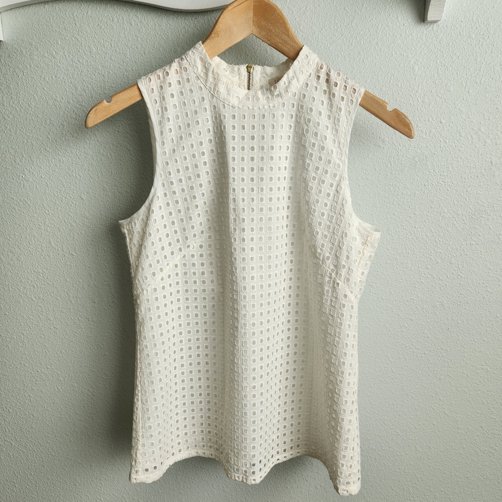 J. Crew Factory White Eyelet Mock Neck Top Size 0
